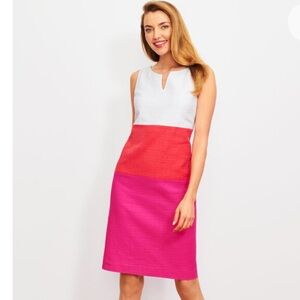 TALBOTS Textured Color‎ Block Sheath Dress | white Coral Pink | Size 14 Petite